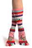 Printed Singing Elephants On Striped Pink Toe Socks