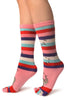 Printed Singing Elephants On Striped Pink Toe Socks