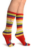 Printed Singing Elephants On Striped Red Toe Socks