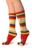 Printed Singing Elephants On Striped Red Toe Socks