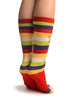 Printed Singing Elephants On Striped Red Toe Socks