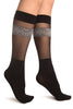 Black With Transparent Top & Floral Stripe Socks Knee High