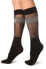 Black With Transparent Top & Floral Stripe Socks Knee High