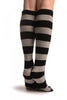 Grey & Black Stripes & Printed Smiles Knee High Toe Socks