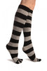 Grey & Black Stripes & Printed Smiles Knee High Toe Socks