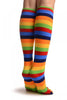 Red, Green & Blue Stripes & Printed Smiles Knee High Toe Socks