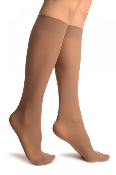 Dark Beige Plain Socks Knee High