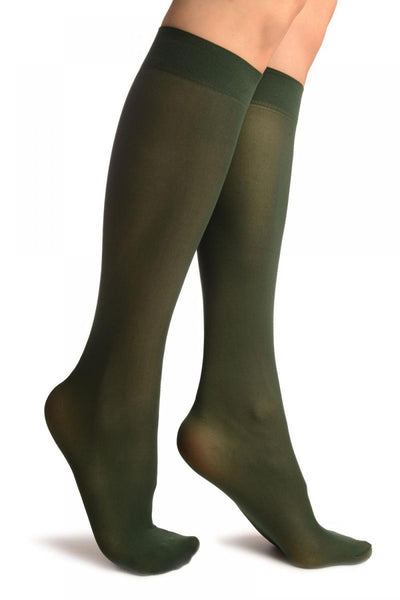 Bottle Green Plain Socks Knee High