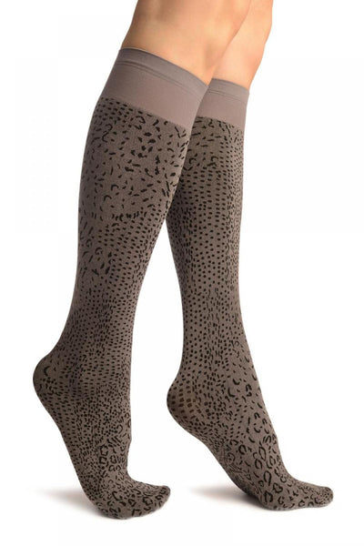 Grey Silky Leopard Socks Knee High