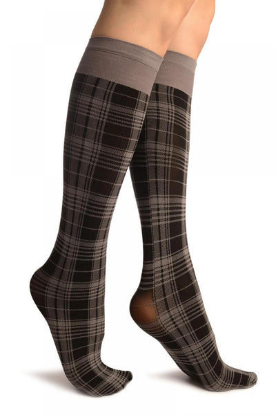 Grey Scottish Tartan Socks Knee High