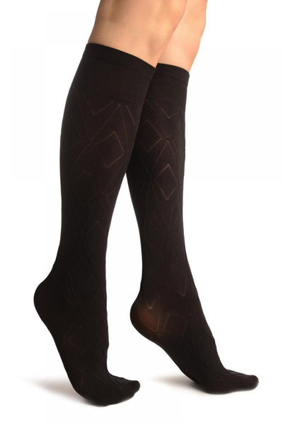 Black With 3D Rhombs Socks Knee High
