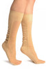 Beige Sheer & Opaque Sides Socks Knee High