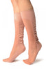 Chestnut Pink Sheer & Opaque Sides Socks Knee High