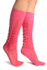 Fuchsia Sheer & Opaque Sides Socks Knee High
