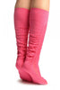 Fuchsia Sheer & Opaque Sides Socks Knee High