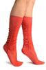 Coral Red Sheer & Opaque Sides Socks Knee High