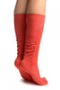 Coral Red Sheer & Opaque Sides Socks Knee High