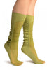 Olive Green Sheer & Opaque Sides Socks Knee High