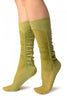 Olive Green Sheer & Opaque Sides Socks Knee High