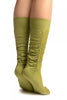 Olive Green Sheer & Opaque Sides Socks Knee High