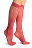 Red Crochet Rhomb & Plait Socks Knee High