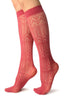 Red Crochet Rhomb & Plait Socks Knee High