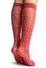 Red Crochet Rhomb & Plait Socks Knee High