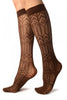 Brown Crochet Rhomb & Plait Socks Knee High