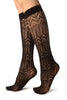 Black Crochet Rhomb & Plait Socks Knee High
