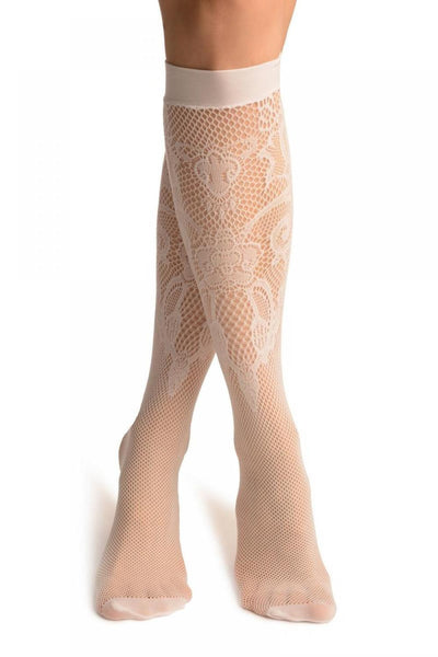 White Lilly Lace Socks Knee High
