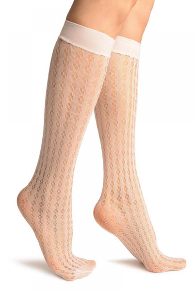White Four Petals Stripes Lace Socks Knee High