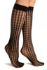 Black Four Petals Stripes Lace Socks Knee High