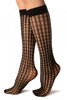 Black Four Petals Stripes Lace Socks Knee High