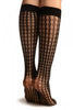 Black Four Petals Stripes Lace Socks Knee High