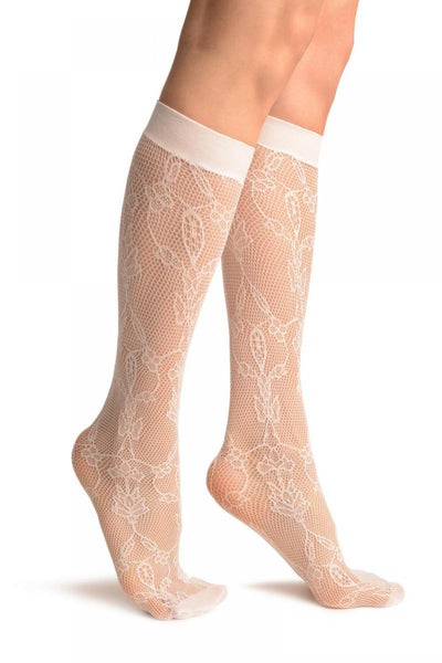White Bell Flowers Lace Socks Knee High