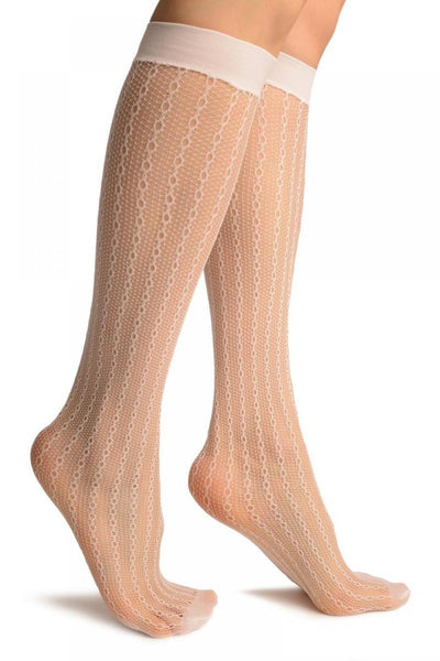 White Keyholes Stripes Lace Socks Knee High