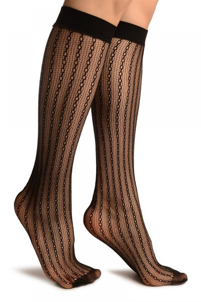 Black Keyholes Stripes Lace Socks Knee High
