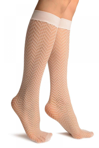 White ZigZag Mesh Lace Socks Knee High