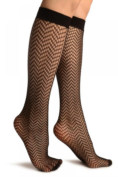 Black ZigZag Mesh Lace Socks Knee High