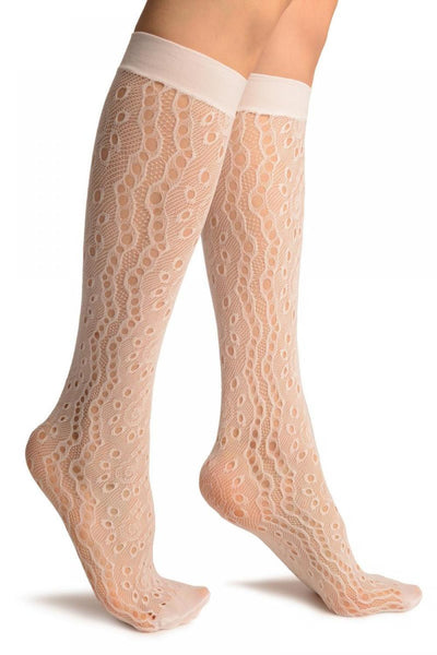 White Swirls & Dimonds Lace Socks Knee High
