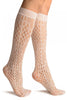 White Medium Wavy Mesh Lace Socks Knee High