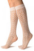 White Medium Wavy Mesh Lace Socks Knee High