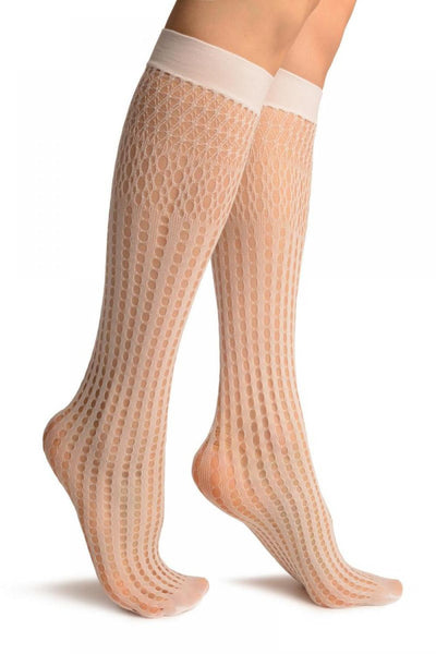 White Pearly Stripes Mesh Socks Knee High