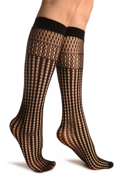 Black Pearly Stripes Mesh Socks Knee High