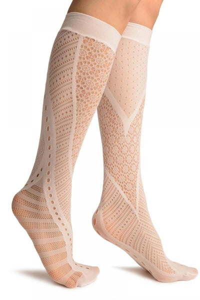 White French Lace Mix Lace Socks Knee High