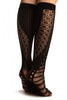 Black French Lace Mix Lace Socks Knee High