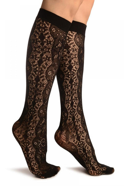 Black Large Roses Lace Socks Knee High