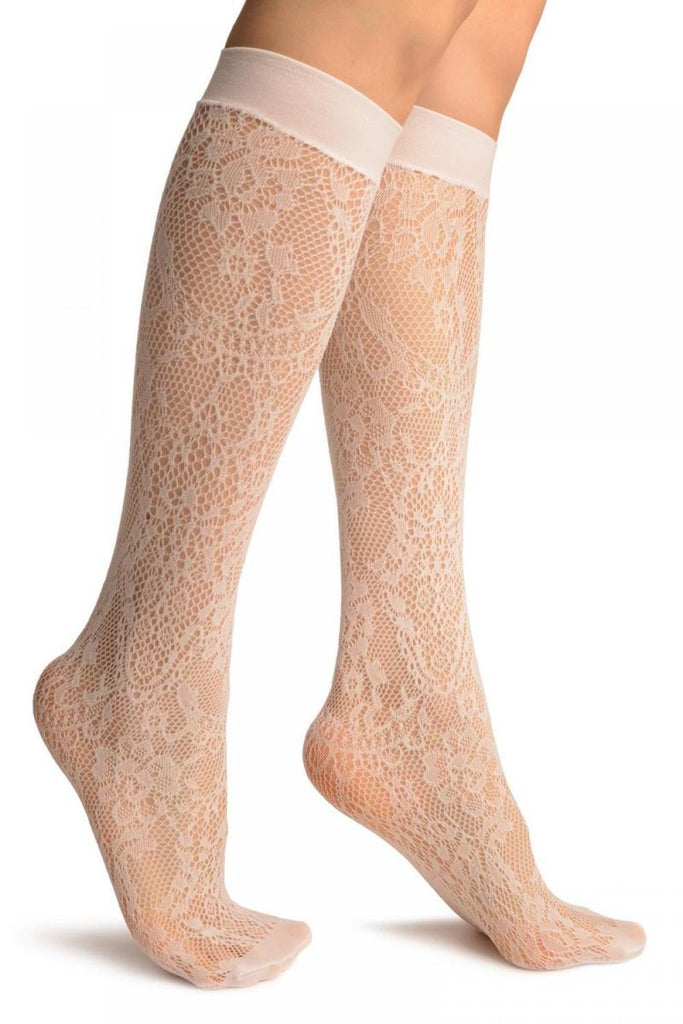 White Pearls & Flowers Lace Socks Knee High