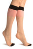 Beige & Pink With Black Trim Socks Knee High