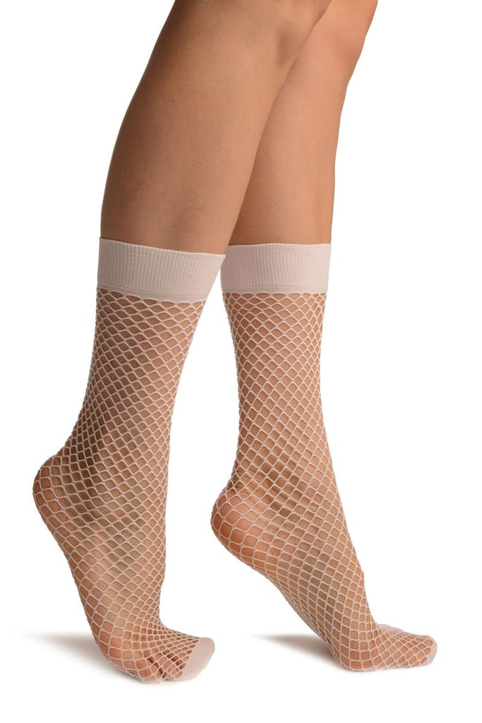White Fishnet With Wide Top & Opaque Toe Knee High Socks